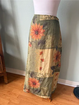 Vintage Floral Patchwork Maxi Skirt Size Large Orange thumbnail 2