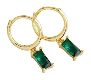 MALIBU Sunday Emerald Huggie Earrings 18K Gold Plated Dainty Hoops Non Tarnish thumbnail 1