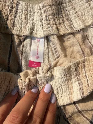 Boho Linen Blend Striped Fringe Shorts Beach Coastal Cottagecore‎ Women M thumbnail 4
