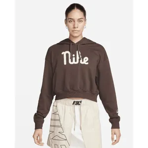 Nike Women's Sportswear Club Fleece Oversized Cropped Hoodie Brown Large thumbnail 9