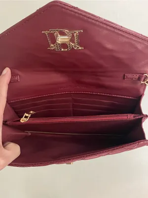 Badgley Mischka NWT Crossbody Diamond Quilting Round Studs on Front Wine Gold thumbnail 3