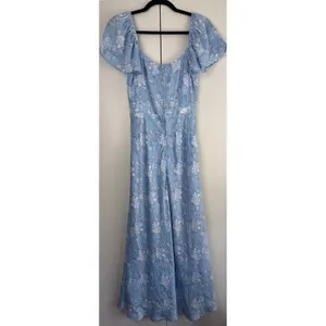 Altar'd State Blue Floral Maxi Dress Short Flutter Sleeve Tie‎ Front Womens S thumbnail 3