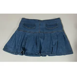 Blue White Jean Denim Tie-Up Pleated Mini Skirt Bottoms Size M 🩵🤍✨ thumbnail 5