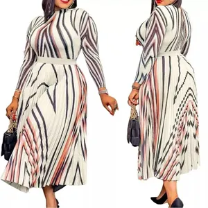 Women’s Long Sleeve Printed Casual Maxi Dress with Pleated Skirt Size M thumbnail 2