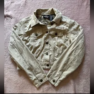 HARLEY DAVIDSON Women’s Crop Top‎ Jacket Canvas Biker Khakis Sz Large thumbnail 1