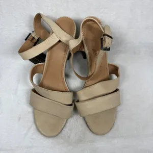 Crevo‎ Footwear Beige Leather Block Heel Sandals Memory Foam Studded Boho 10 thumbnail 4