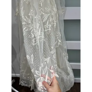 Vintage 80s‎ Victorian Revival Wedding Dress Ivory High Neck Sheer Lace Illusion thumbnail 8
