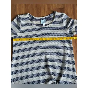 Sunday Striped Knit Pullover Top Navy Cream Twist Front 3/4 Sleeve Size M thumbnail 8