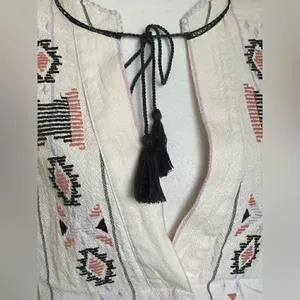 Free People Baja Boho Aztec Embroidered Crean V Neck Romper Size S/P thumbnail 10
