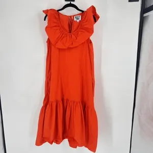 Anthropologie Whit Two Dress Womens Small Orange Ruffle Tiered Midi Boho thumbnail 3