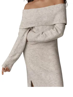 Daily Practice Off-Shoulder Foldover Midi Sweater Dress - Light Gray 1X NWT thumbnail 3