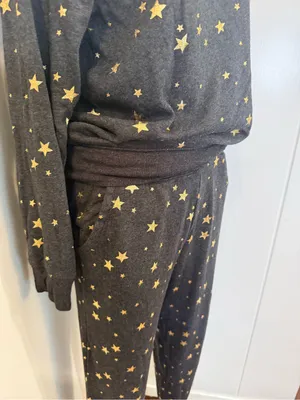 aerie Wonen’s Black Pajama Set with Gold Star Print Sz S thumbnail 4