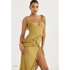 House of CB Pixie Olive Ruffle Maxi Dress Size XS thumbnail 6