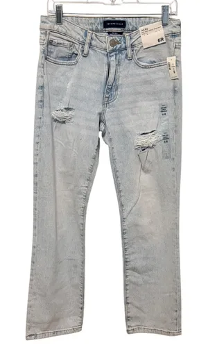 AEROPOSTALE Jeans Sz 6R Light Wash Distressed Ankle Straight Leg‎ Stretch thumbnail 1