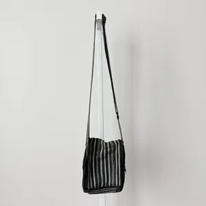Black‎ Gray Striped Woven Crossbody Bag Multi-Pocket Travel Purse Boho Grunge thumbnail 8