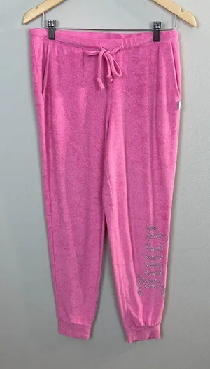 Juicy Couture Sleepwear Jogger Pants Large Pink Studded‎ Drawstring Lounge thumbnail 1