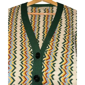 Vintage Jacques Gilles Wool Rainbow Chevron Cardigan Medium Retro 70s Italy Flaw thumbnail 2