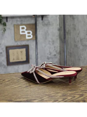 A New Day Gwen Rhinestone Bow Velvet Kitten Heels 94656735 Burgundy Red 6M thumbnail 2