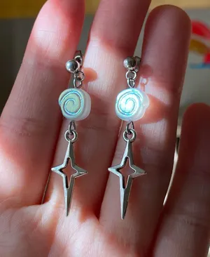 quality Czech glass snail shell beads & sparkle star dangle earrings 🌀⭐️💦 thumbnail 5