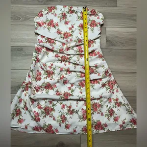 Mini Dress Y2K Strapless Size M Floral Print White Pink thumbnail 10