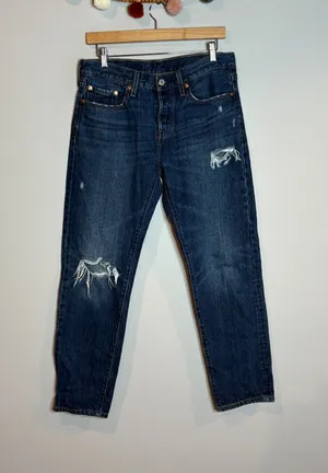 Levi's dark wash distressed jeans thumbnail 1