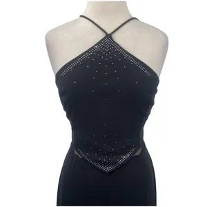 Vintage 90s Y2k Dave & Johnny Beaded Halter Neck Gown Sheer Tie Back Black 8 thumbnail 4