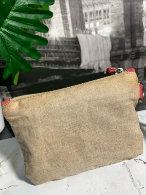 Authentic Miu Miu Beige Linen Pouch with Coral Trim thumbnail 7