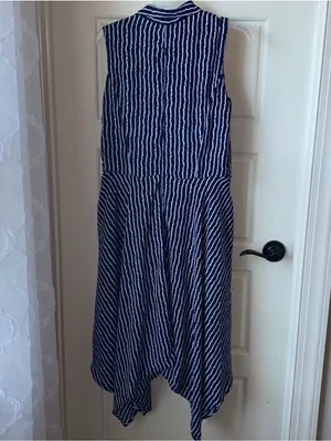 Gabby Skye Sleeveless Navy and White Striped Button-Front Dress thumbnail 3