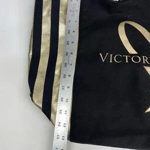 Victoria's Secret Heart Logo Black Gold Sparkle Canvas Tote Bag. thumbnail 5
