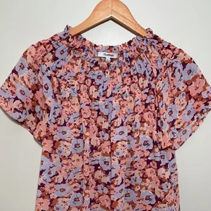 Madewell Smocked Mock Neck Top in Floral Breeze thumbnail 2