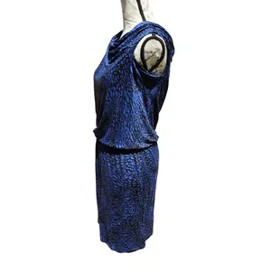 Tart Collections NWT Blue Black Animal Print Cowl Neck Blouson Sheath Dress L thumbnail 8