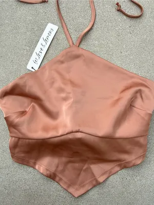 NWT For Love & Lemons Dusty Copper Rose Handkerchief Satin Top Size XS thumbnail 2