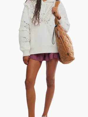 Free People Movement Studio Tunic Lace Trim Hooded Sweatshirt thumbnail 5