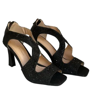 Adrienne Vittadini Black Glitter Heels Women Size 8.5 Strappy Open Toe Party thumbnail 2