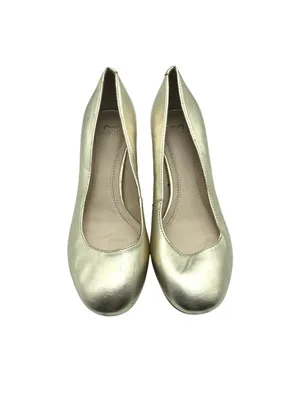 Marc Fisher Block Heels Closed Toe Slip On Leather Gold Size 6 thumbnail 2