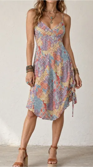 Vintage Floral Boho Handkerchief Hem Midi Dress Medium thumbnail 1