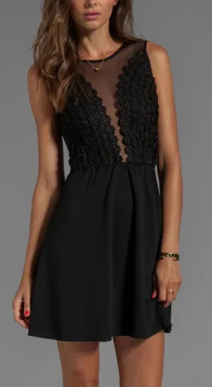 For Love & Lemons Black Sheer Mesh Floral Lace Mini Dress Size M skater daisy‎ thumbnail 1
