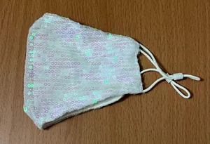 White Sequin Face Mask with Adjustable Straps thumbnail 1