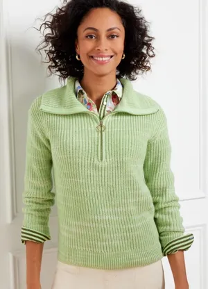 Talbots Mint Green Marl Shaker Knit Quarter Zip Sweater Womens Large Pastel thumbnail 1