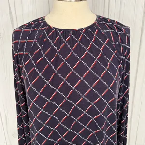 LAUREN RALPH LAUREN Jaralda Logo Chain Link Print‎ Long-Sleeve Blouse, Large thumbnail 3