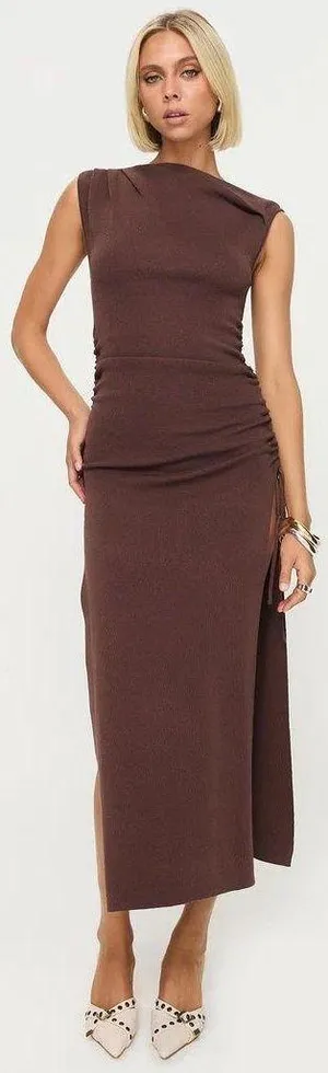 LIONESS NWT Original Sin Midi Dress in Chocolate. Size Medium thumbnail 8