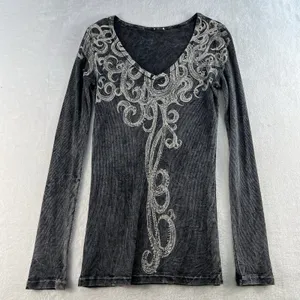 VTG Vocal L Large Top Black Ribbed Embellished Studs Y2K Dark‎ Fairy Goth Punk thumbnail 2