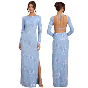 Lulus Josephine Light Blue Floral Applique Mesh Maxi Dress size M NWT thumbnail 2