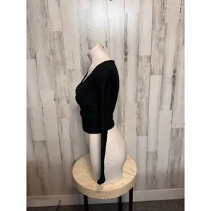Jolie & Joy Black Textured Long Sleeve Cut Out Crop Top Size M Ruched Front Wrap thumbnail 5
