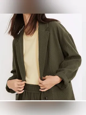 Madewell Diamond Jacquard Shaw Blazer Dark Forest Green Size Medium 100% cotton thumbnail 13