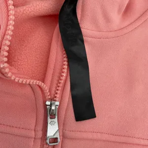 Pink Cropped Quarter Zip Hoodie‎ Fleece Lined Thumbholes Athletic thumbnail 3