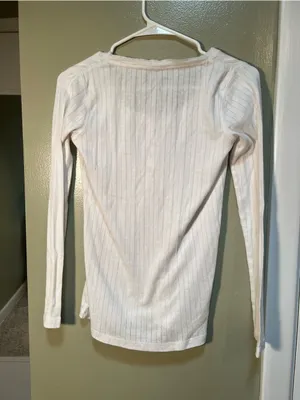 Eddie Bauer Women's Size Small Scoop Neck Henley Top White Lace Ribbed Cotton thumbnail 5