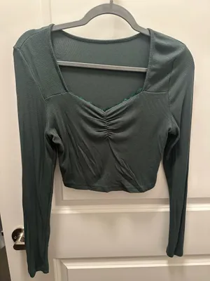 Green Lace Trim Crop Long Sleeve thumbnail 1