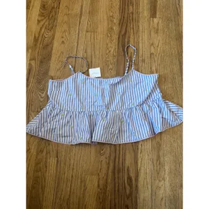 American Eagle Summer I Turned Pretty Striped Floral Peplum Cami Top XXL NWT thumbnail 3