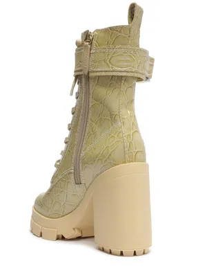 SCHUTZ Roslyn Croc-Embossed Heeled Boot in Light Beige thumbnail 3